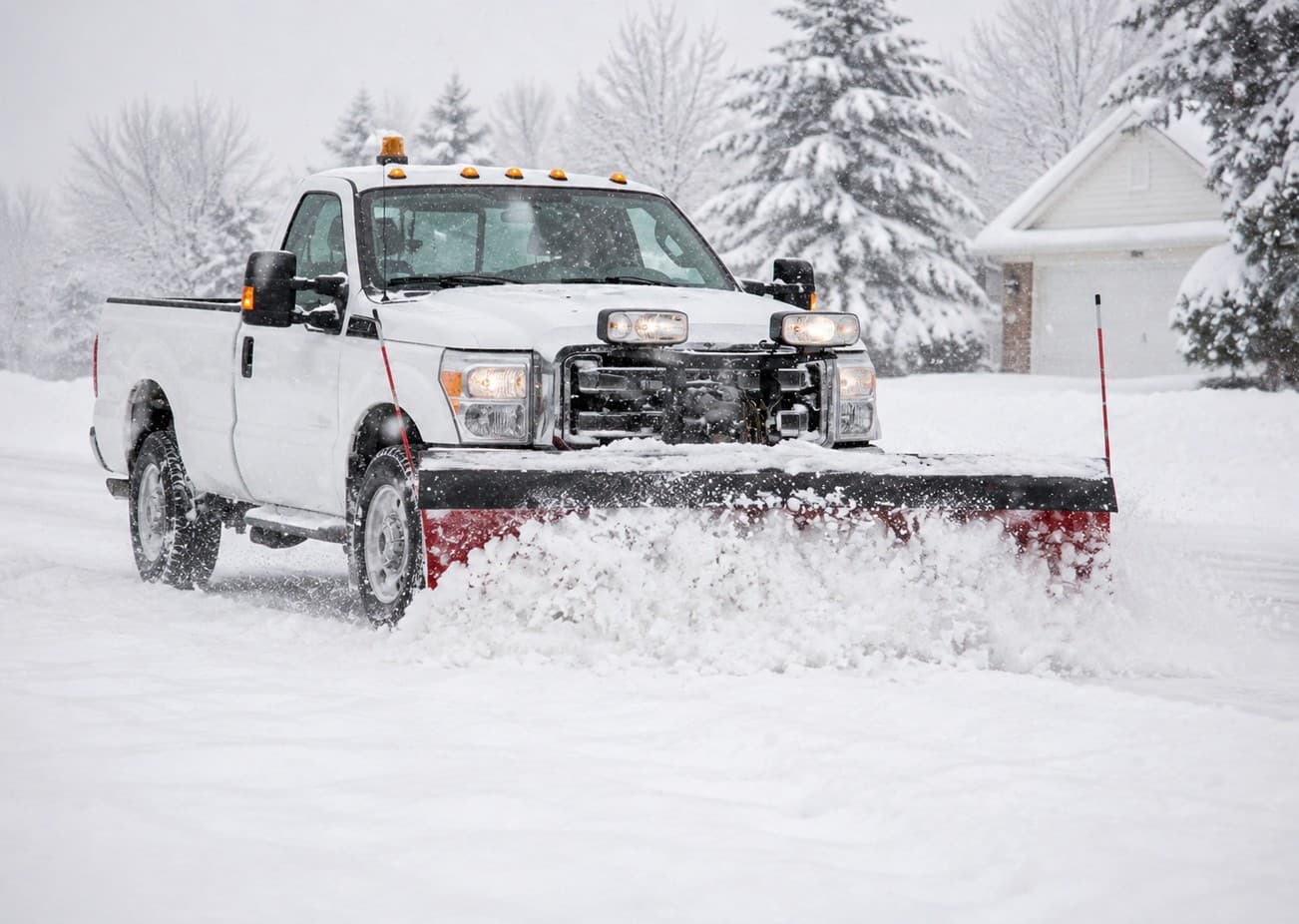 Plowed commercial parking lot in winter